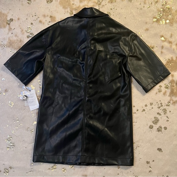 NWT 7 For All Mankind XS Oversized Leather Button Down Short Sleeve Black Jacket - Picture 9 of 9